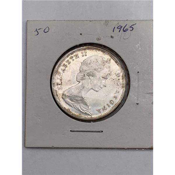 1965 Canada 50-Cent Silver Coin Featuring Queen Elizabeth II
