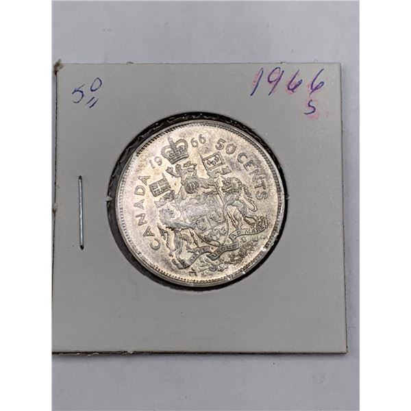 Canada 1966 50 Cents Silver Coin Featuring Queen Elizabeth II