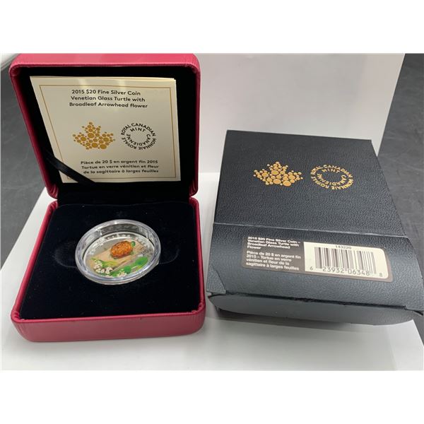 2015 $20 Fine .999 Silver Coin (33.4g)– Venetian Glass Turtle with Broadleaf Arrowhead Flow