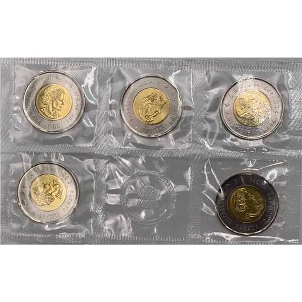 5 Canadian 2-Dollar Coins, 2016 proof like Commemorative Editions