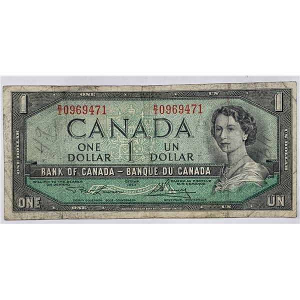 1954 Canadian One Dollar Banknote - Bank of Canada Issue