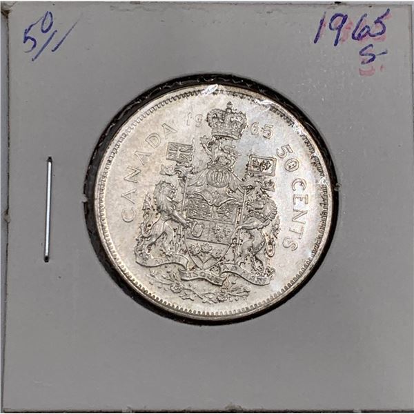 1965 Canada 50-Cent Silver Coin With Coat of Arms Design