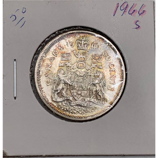 1966 Canada 50 Cents Silver Coin With Elizabeth II Portrait