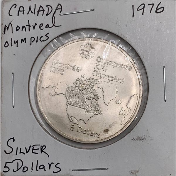 1976 Canada Montreal Olympics $5 Silver Coin Featuring Elizabeth II