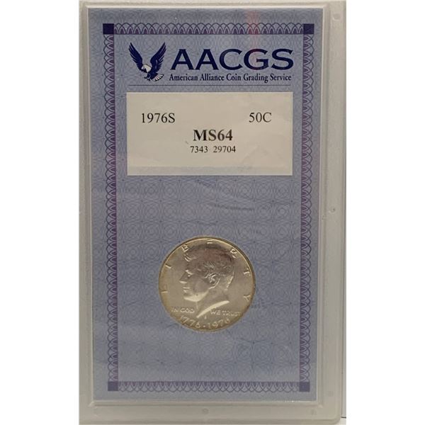 1976-S Kennedy Half Dollar AACGS MS64 50C Bicentennial Coin
