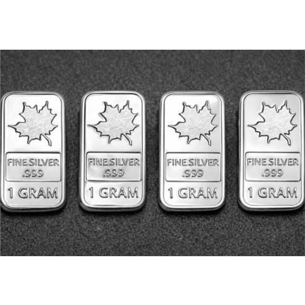 Lot of Four 1-Gram .999 Fine Silver Maple Leaf Bars