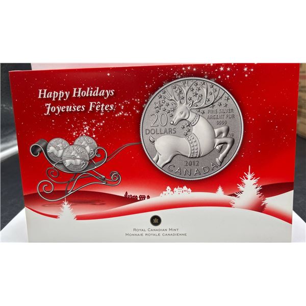 2012 Canada $20 Fine .999 Silver Reindeer Holiday Coin by Royal Canadian Mint
