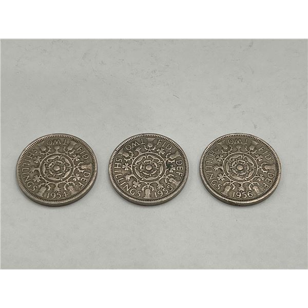Lot of 3 Vintage British Shillings, 1954, 1955, 1956