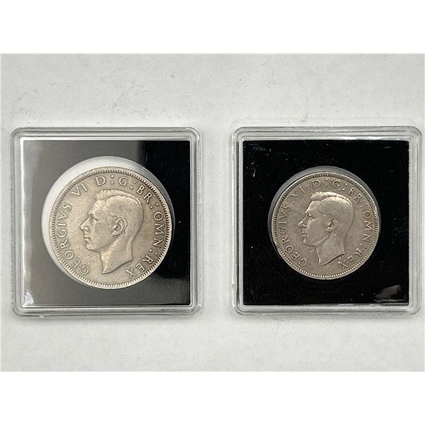 Lot of 2 - King George VI Half Crown Coins, 1948 and 1950 Issues