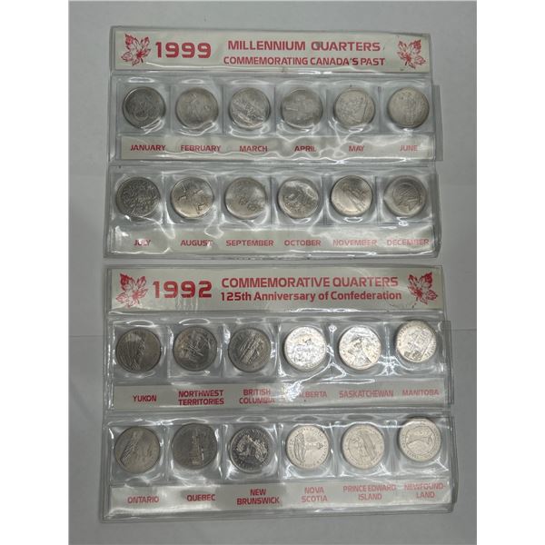 1992 and 1999 Canadian Commemorative Quarter Coin Sets