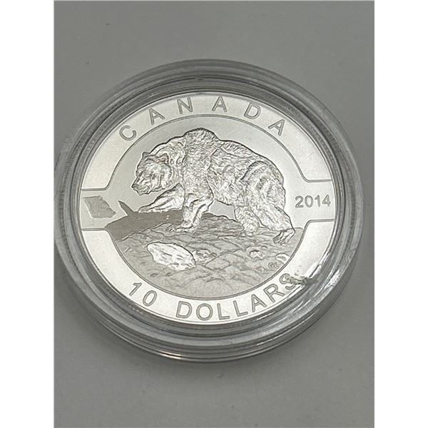 2014 Canada 10 Dollar .999 Silver Coin 15.87g Featuring Grizzly Bear