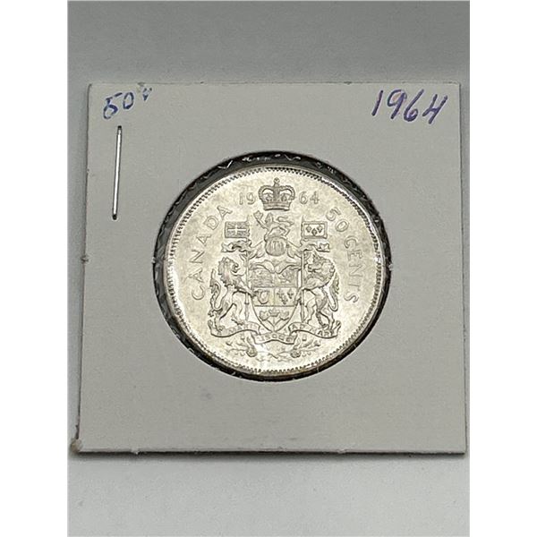 1964 Canada 50-Cent Silver Coin with Elizabeth II Portrait