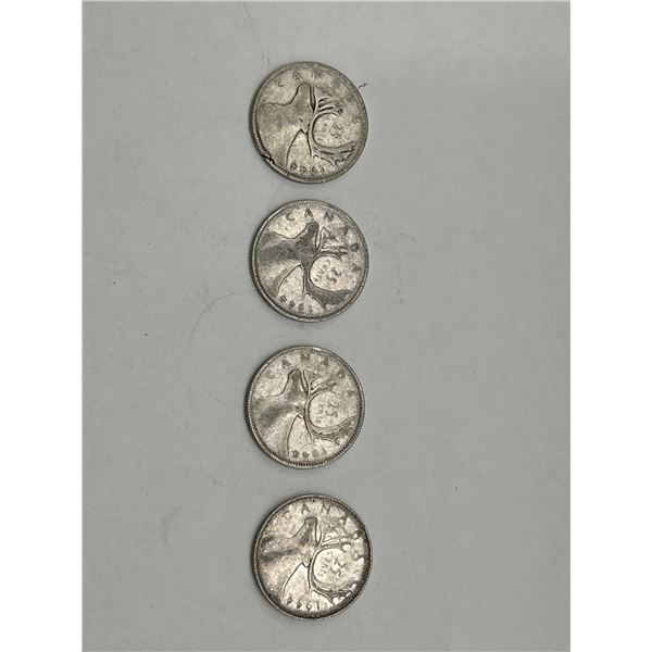 4 Canadian 25-Cent Silver Coins (1944), Featuring George VI and Caribou Design