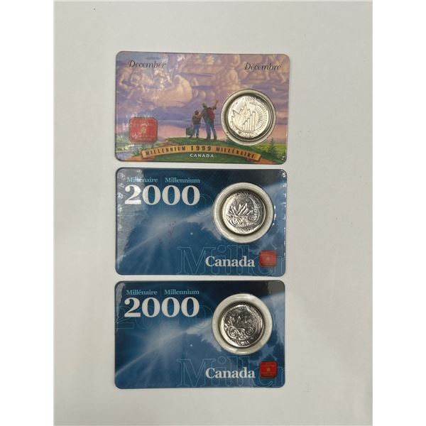 Lot of 3 - Canadian Millennium 25-Cent Coins (1999-2000)