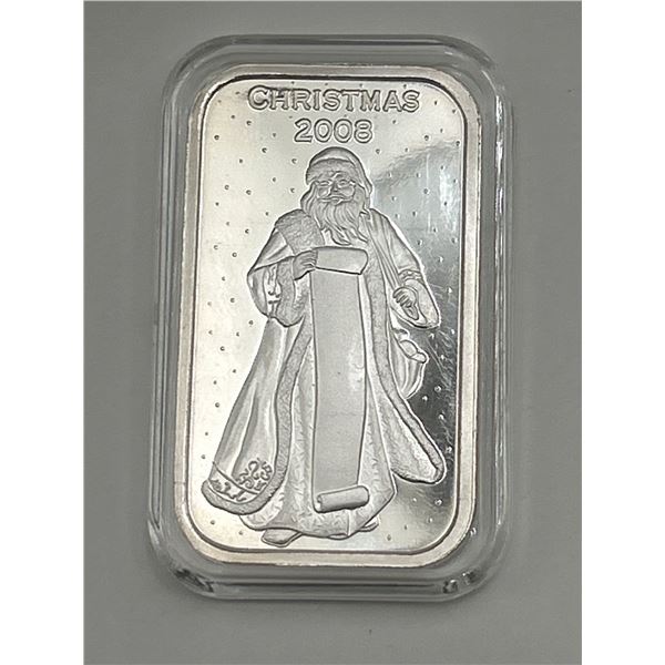 2008 Christmas 1 Troy Ounce .999 Fine Silver Bar