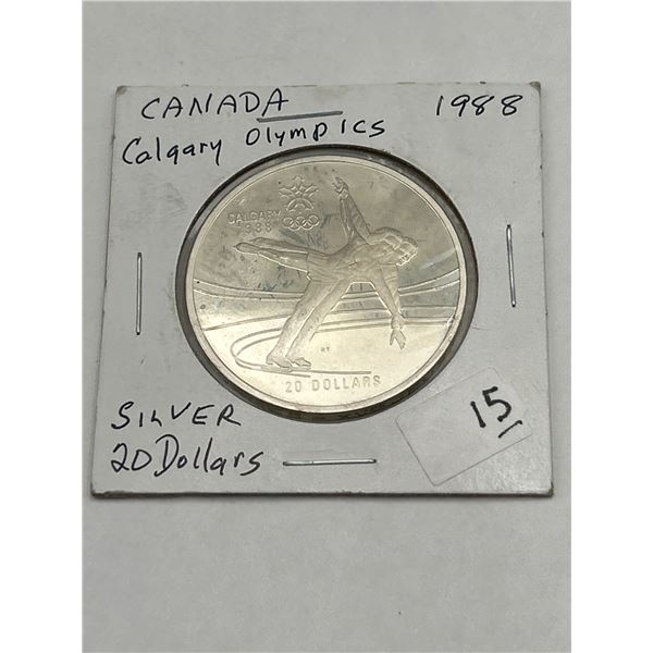 1988 Canada Calgary Olympics $20 .925 Silver Coin 34.07g