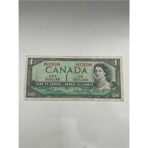 1954 Bank Of Canada One Dollar Bill, Renamed Series, Serial #8376588