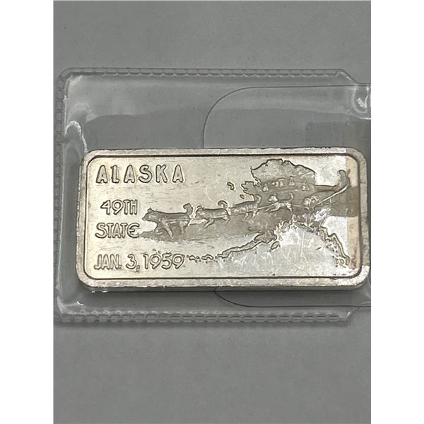 Alaska 49th State Silver Bar 1 Troy Ounce .999 Fine Silver