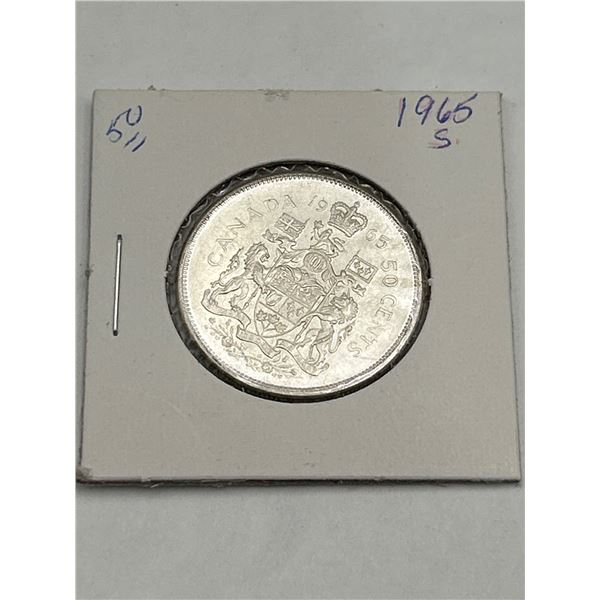 1965 Canada 50 Cents Silver Coin with Detailed Coat of Arms