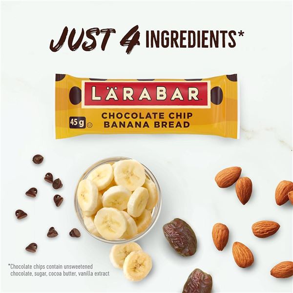 LÄRABAR Chocolate Chip Banana Bread, Fruit and Nut Energy Bar, Pack of 16 Bars