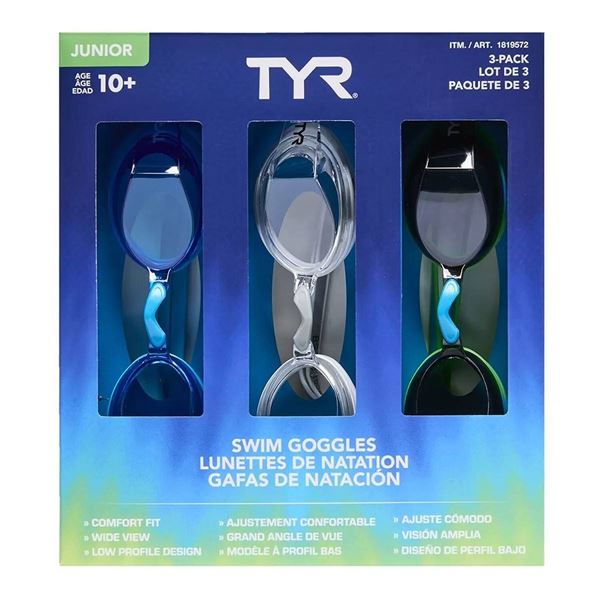 TYR Junior Swim Goggles 3-Pack, Age 10+