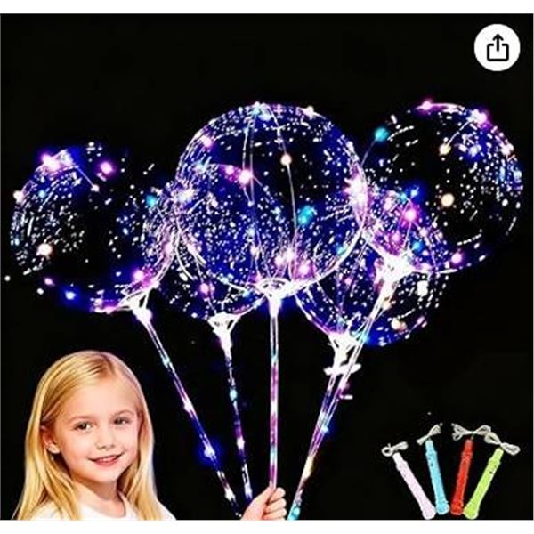 LED Light Up BoBo Balloons Colorful 10 Packs,3 Levels Flashing Handle,20 Inches Bubble Balloon