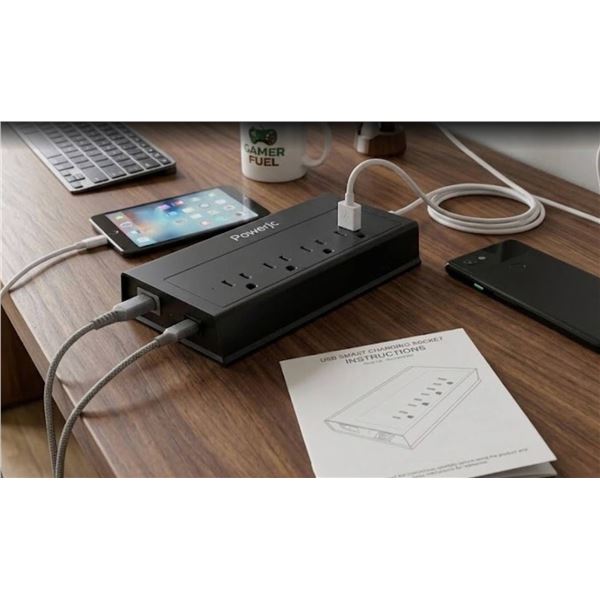 Black Powerjc USB Charging Surge Strip