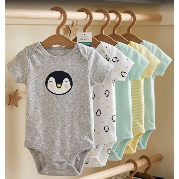 Lot of 5 Baby Bodysuits, 12 Months, Assorted Patterns
