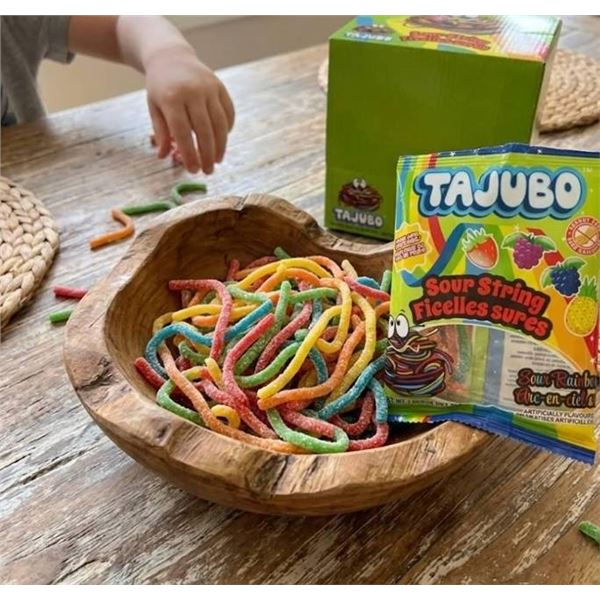 Lot of 12 Tajubo Sour String Candy – Sour Rainbow Flavor, 80 g each