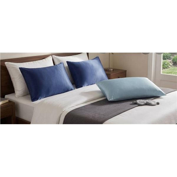 Three INSSL King Silk Pillowcases 2 Egyptian Blue And 1 Blue Grey