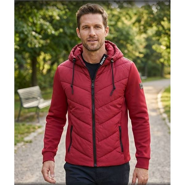 DKNY Red Hooded Jacket, Size Large