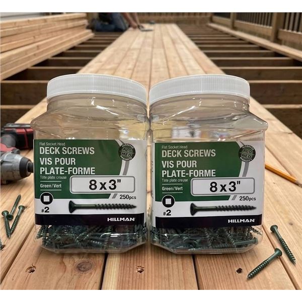 Hillman 8x3" Deck Screws, 2 Jars, 250pcs Each