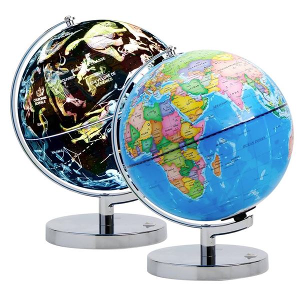 Exerz Illuminated World Globe 20cm Political Map (Day)/ Constellation Stars (Night) - Day and Night 