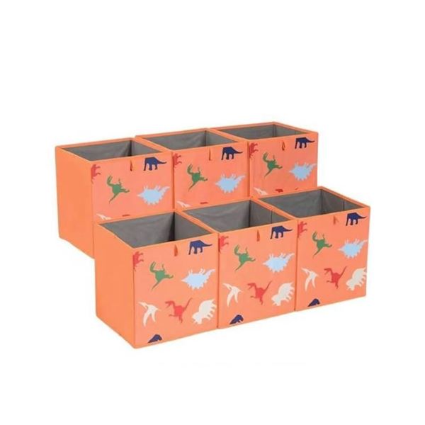 Amazon Basics Collapsible Fabric Storage Cube Organizer Bins, 6-Pack, Dino Squad