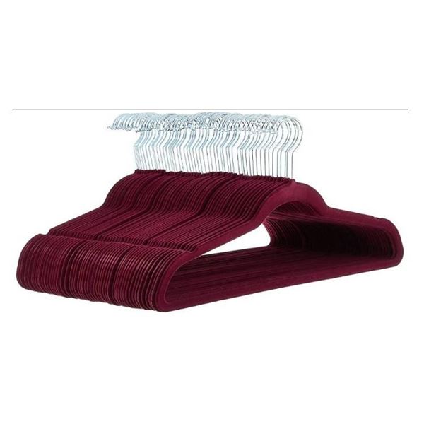 AmazonBasics Velvet Hangers, Burgundy/Silver, 100-Pack