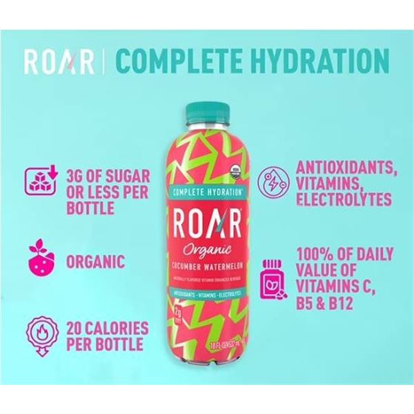 ROAR Organic Cucumber Watermelon 12 Bottles