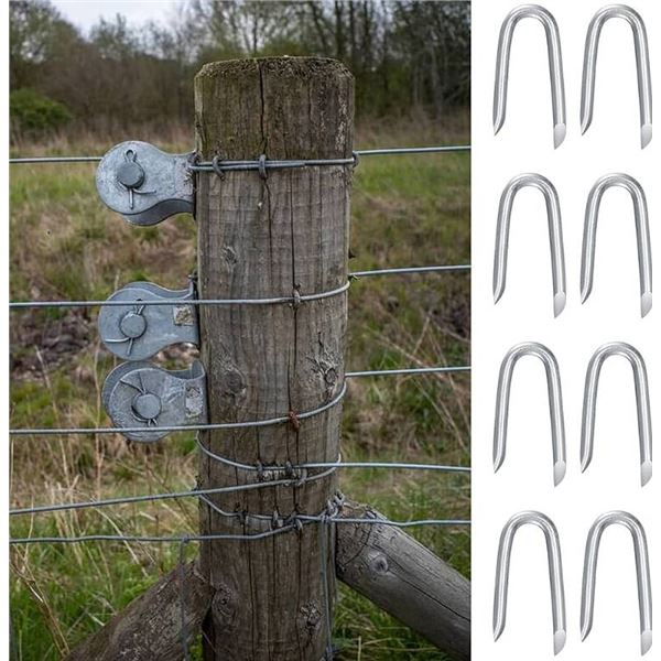 50 lb Pale of Barbed Fence Staples, 1-3/4 in, Galvan.