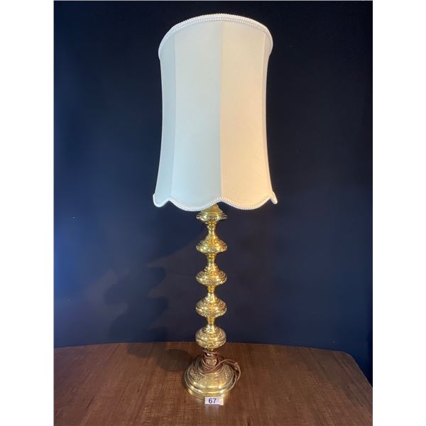 Vintage Brass Table Lamp with Fabric Shade