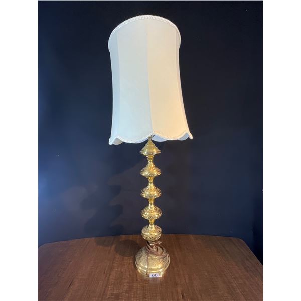 Vintage Engraved Brass Table Lamp with Fabric Shade