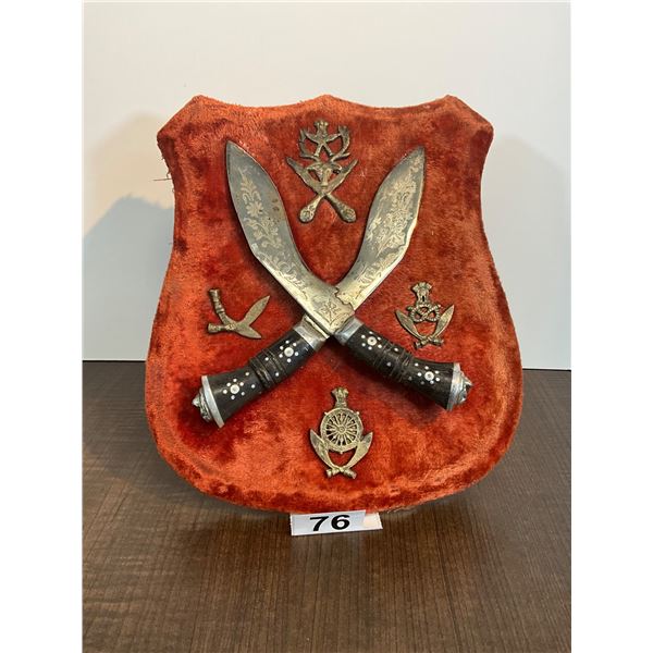 Decorative Kukri Knife Wall Plaque with Military Badges