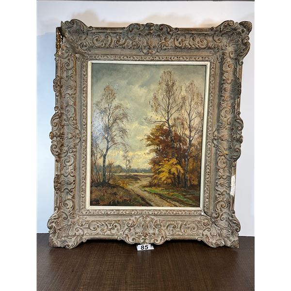 Original Signed Oil Landscape Painting in Ornate Vintage Frame