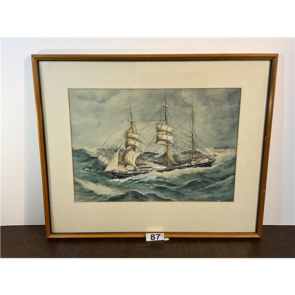 Signed Maritime Watercolour of the American Barque "Georgette" (Framed)