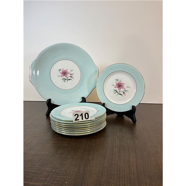 Royal Albert "Elfin" bone china serving plate with eight matching dessert plates. England.