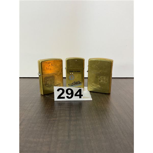 Zippo Brass U.S. Navy Commemorative Lighters, Three