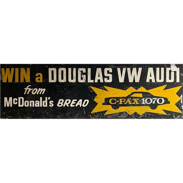 Vintage CFAX 1070 "Win a Douglas VW Audi" Contest Advertising Sign – Victoria, BC