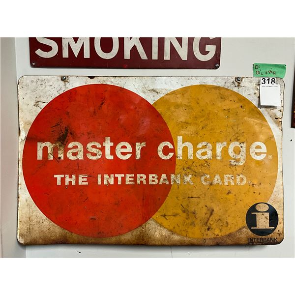 Vintage Master Charge "The Interbank Card" Embossed Metal Advertising Sign