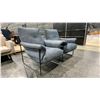 Image 2 : PAIR OF BLUE METAL FRAMED ARMCHAIRS