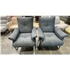 Image 3 : PAIR OF BLUE METAL FRAMED ARMCHAIRS