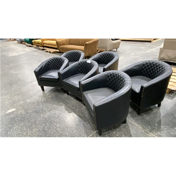 SET OF 6 BLACK LEATHER TUB ACCENT CHAIRS