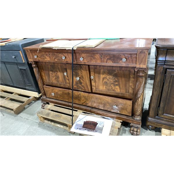ANTIQUE 2 DOOR 4 DRAWER DARK WOOD CONTEMPORARY SIDEBOARD BUFFET